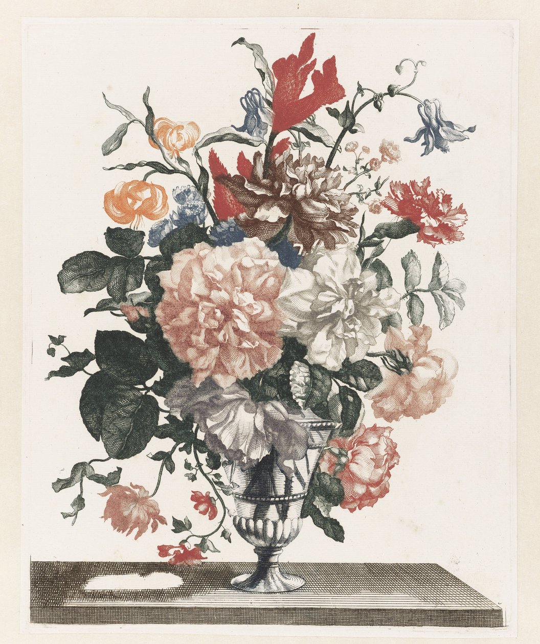 Fem trykk av blomster i glassvaser Glassvase på fot med blomster av Anonymous