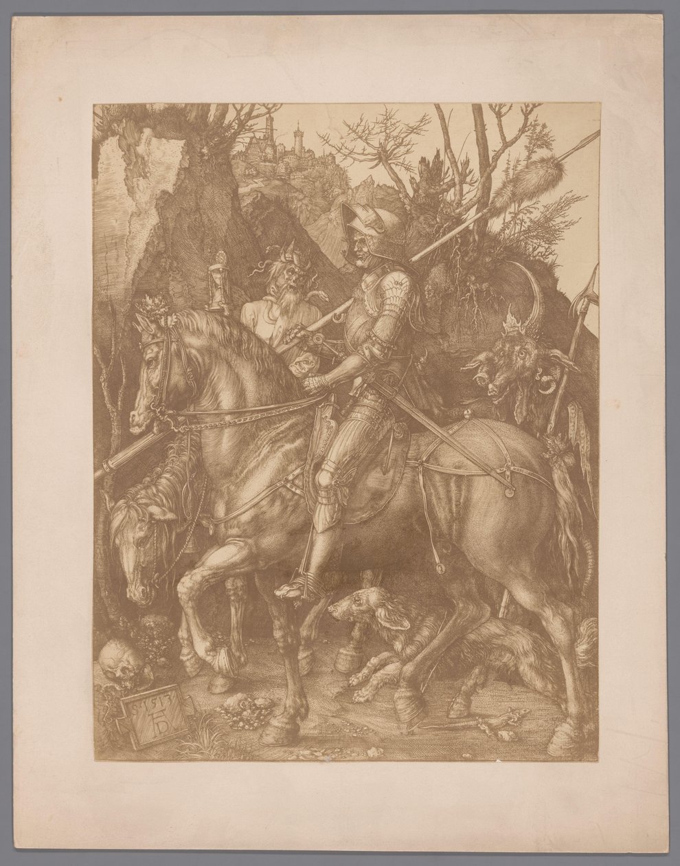 Fotoreproduksjon av graveringen Knight, Death and Devil av Albrecht Dürer av Anonymous