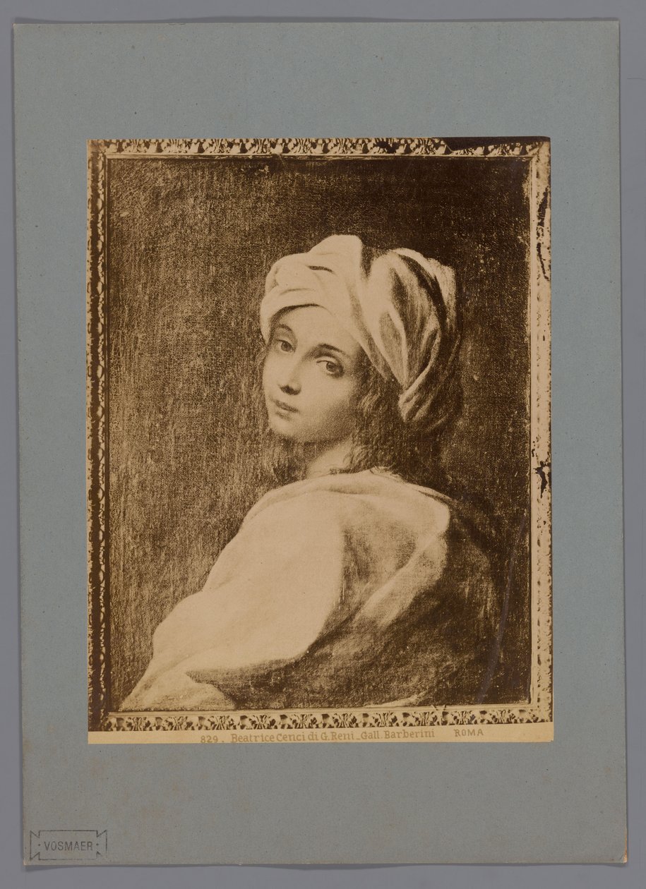 Fotoreproduksjon av et malt portrett av Beatrice Cenci av Guido Reni, i Galleria Barberini i Roma Beatrice Cenci di G. Reni - Gall. Barberini (tittel på objekt) Roma (serietittel på objekt) av Anonymous