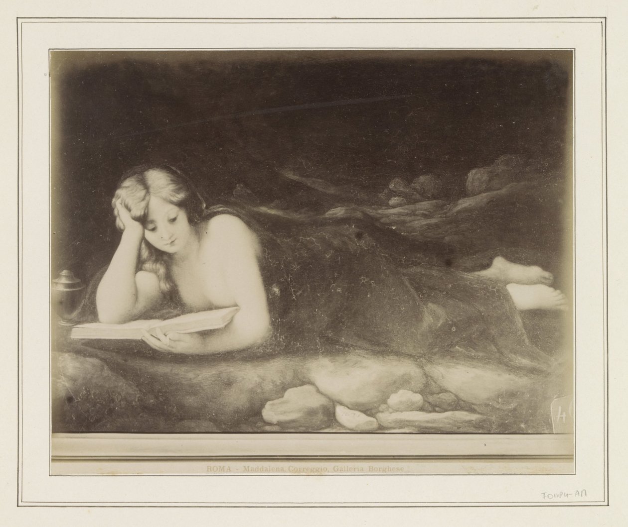 Fotoreproduksjon av et maleri etter Antonio da Correggio, som viser boten til Maria Magdalena ROMA - Maddalena Correggio, Galleria Borghese (tittel på objekt) av Anonymous