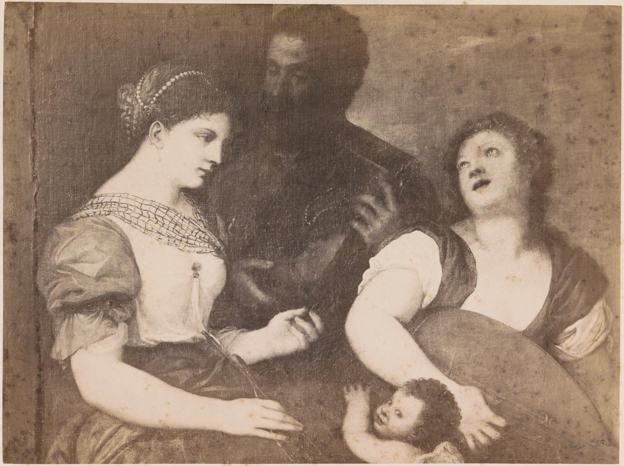 Fotoreproduksjon av maleriet Allegory of love etter Titian Tizian Allegory (tittel på objekt) kaiserl. Konigl. Galleri i Wien (serietittel på objekt) av Anonymous