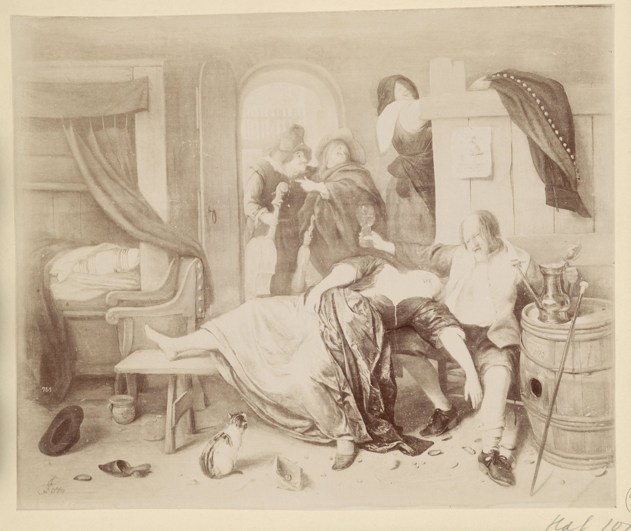 Fotoreproduksjon av maleriet Det fulle paret av Jan Steen av Anonymous