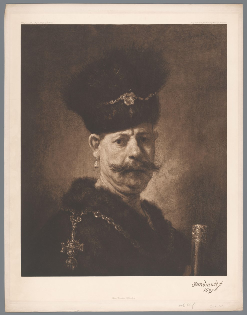 Fotoreproduksjon av maleri Portrett av en mann av Rembrandt [?], koll. Eremitasjen i St. Petersburg kaiserl. Eremitage, St. Petersburg. (serietittel) av Anonymous