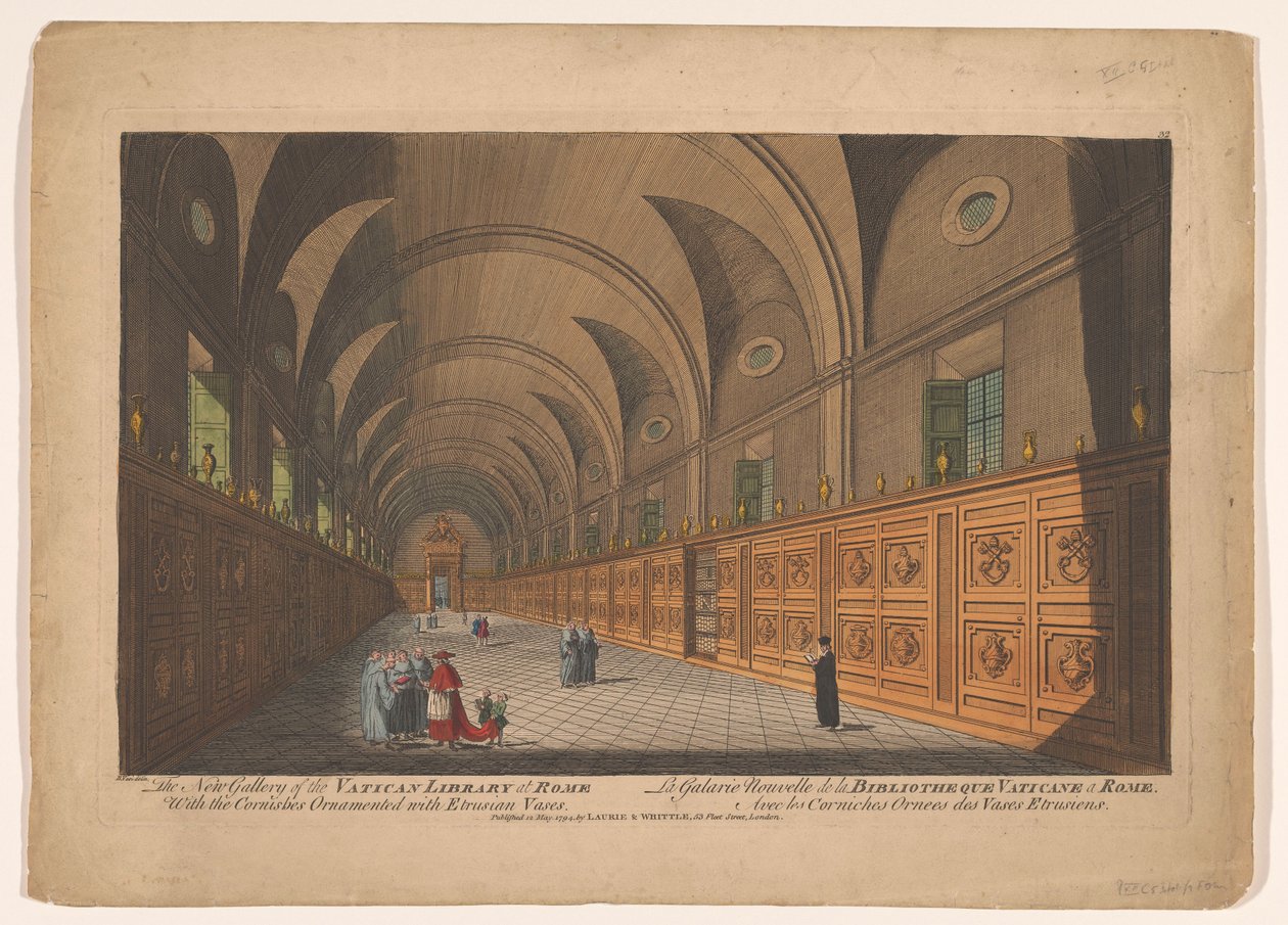 Galleri i Vatikanets bibliotek Det nye galleriet til Vatikanets bibliotek i Roma / La Galarie Nouvelle de la Bibliotheque Vaticane a Roma (tittel på objekt) av Anonymous