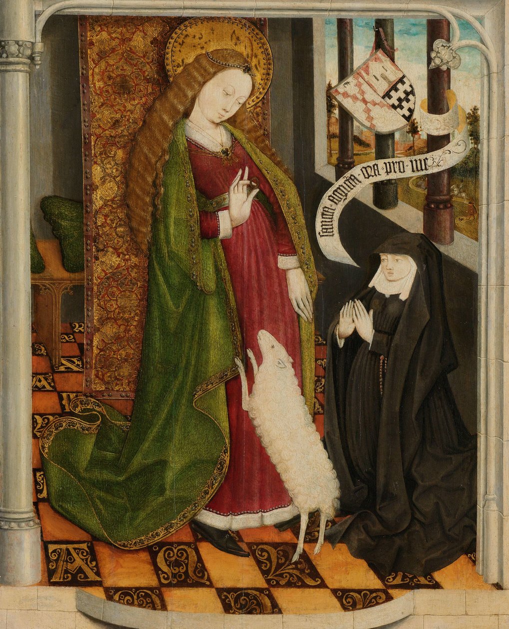 Geertruy Haeck kneler i bønn foran Saint Agnes Geertruy Haeck-van Slingelandt van der Tempel kneler i bønn foran Saint Agnes av Anonymous