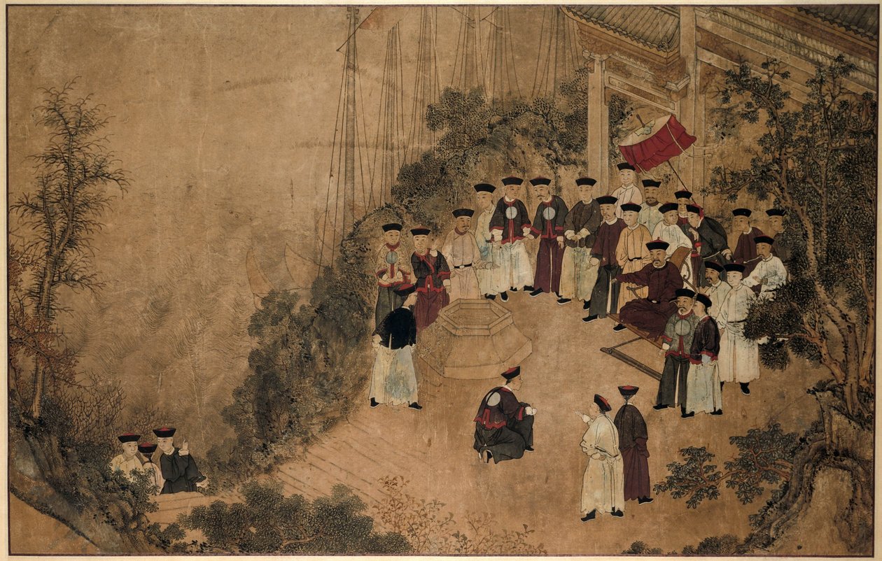 General Shi Lang med et selskap med dignitærer ved et vannhull ved sjøen The Wonders of Mazu (serietittel) av Anonymous