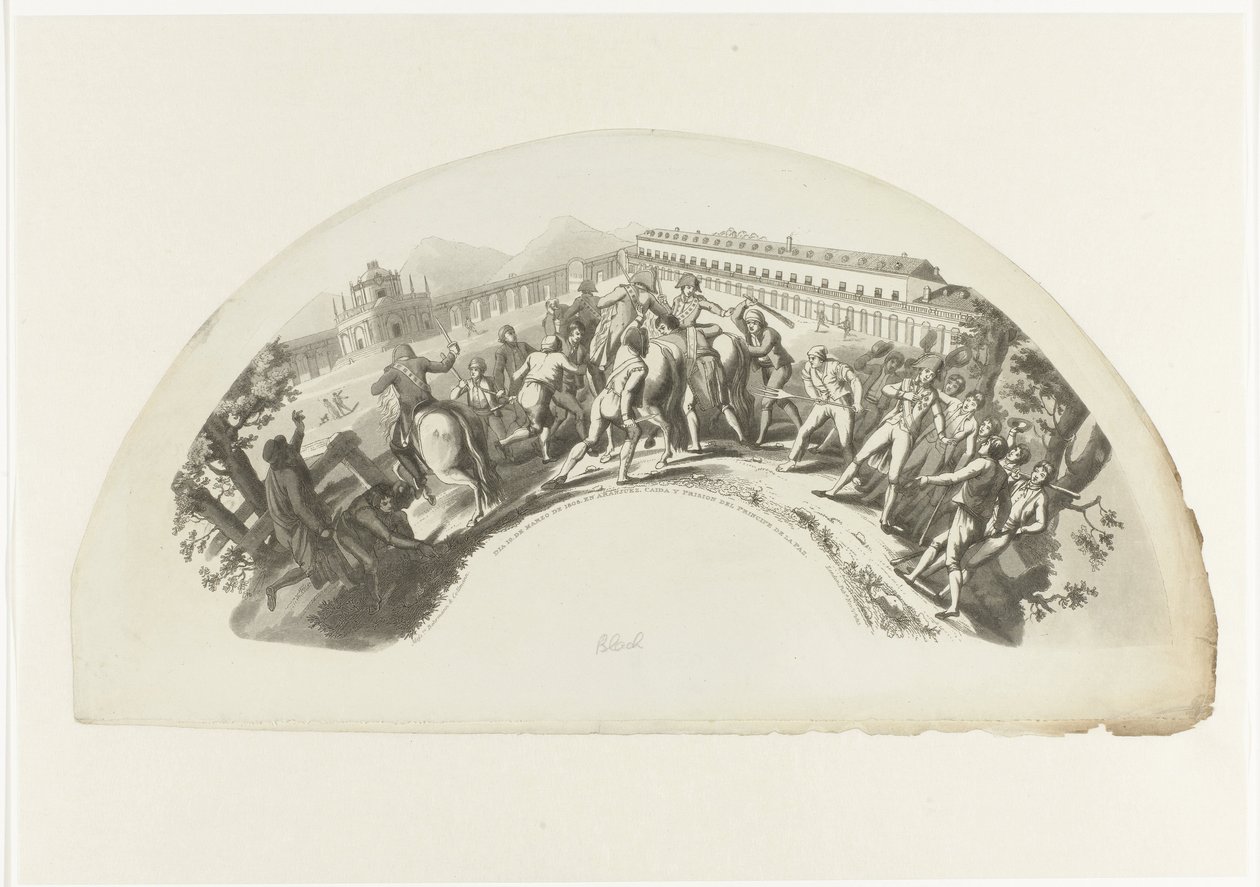 Franske tropper ble tatt til fange av Manuel de Godoy i Madrid 19. mars 1808 Lysbilde 19. de Marzo de 1808. Og Aranjuez. Caida y Prision del Principe de la Paz (tittel på objekt) av Anonymous