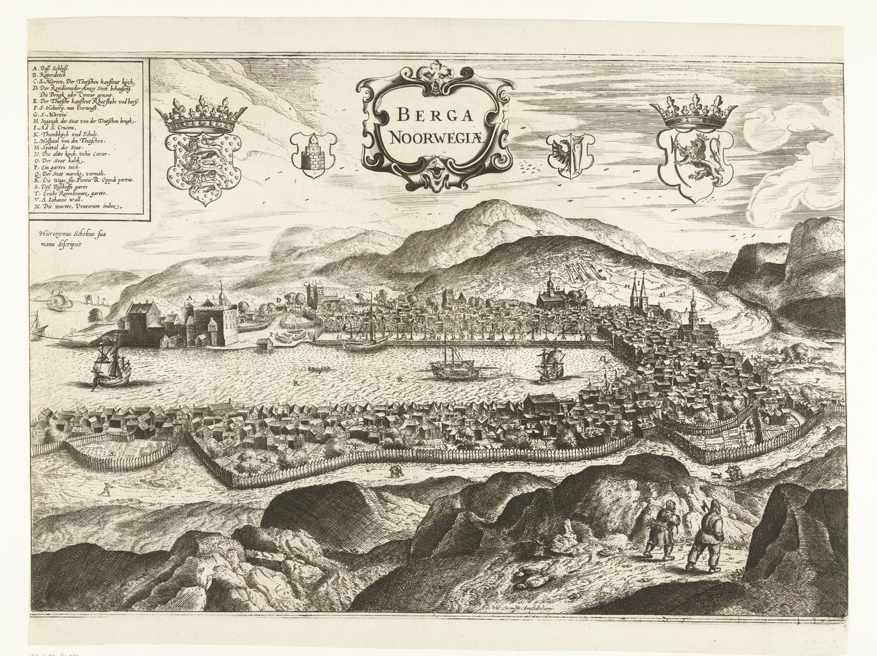 Utsikt over Bergen (Norge), 1665 Berga Norge (tittel på objekt) av Anonymous