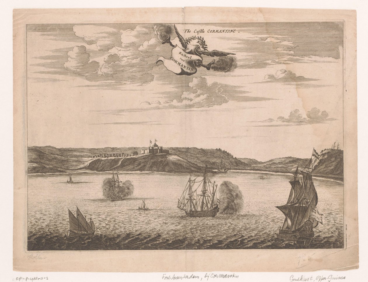 Utsikt over Fort Amsterdam i Ghana fra vannet The Castle Cormantine / Castle of Cormantin (tittel på objekt) av Anonymous