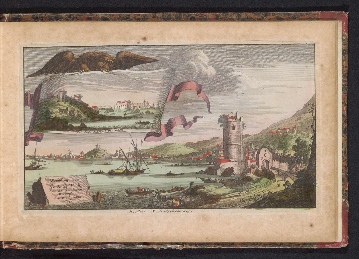 Utsikt over Gaeta, 1734 Skildring av Gaëta, erobret av spanjolene 6. august 1734 (tittel på objekt) av Anonymous