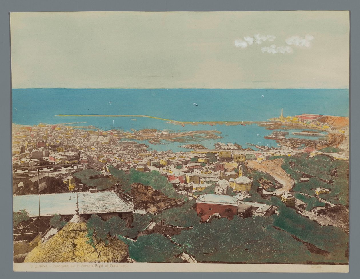 Utsikt over Genova og det linguriske hav, Italia Panorama-dalen Ristorante Righi al Castellaccio (tittel på objekt) Genova (serietittel på objekt) av Anonymous