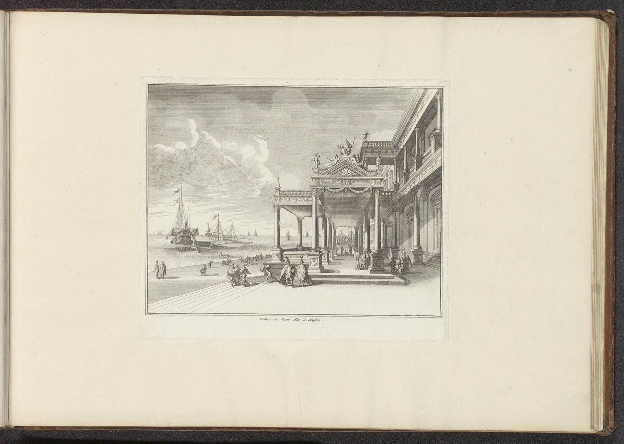 Utsikt over Palazzo Montalto på kysten i Napoli Palais de Mont Alto i Napoli (tittel på objekt) Palasser og monumenter i Venezia, Livorno, Napoli og Roma (serietittel) av Anonymous