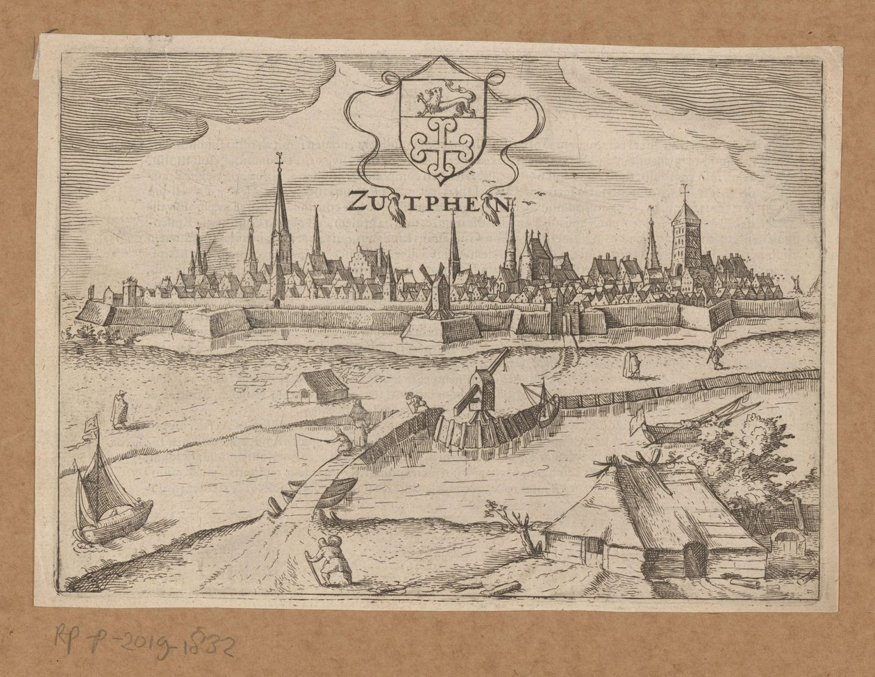 Utsikt over Zutphen fra den andre siden av IJssel Zutphen (tittel på objekt) av Anonymous