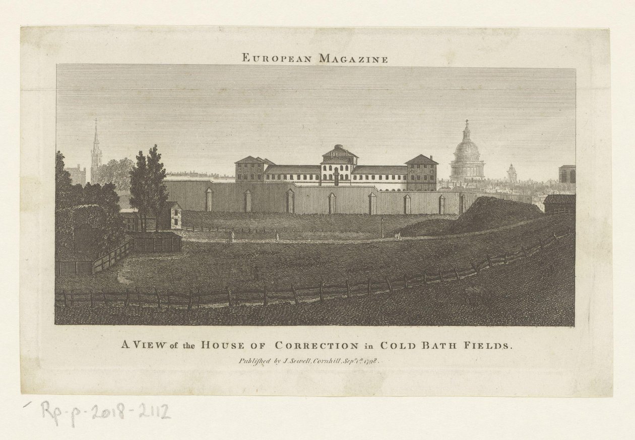 Utsikt over Coldbath Fields-fengselet i London En utsikt over House of Correction i Cold Bath Fields (tittel på objekt) av Anonymous