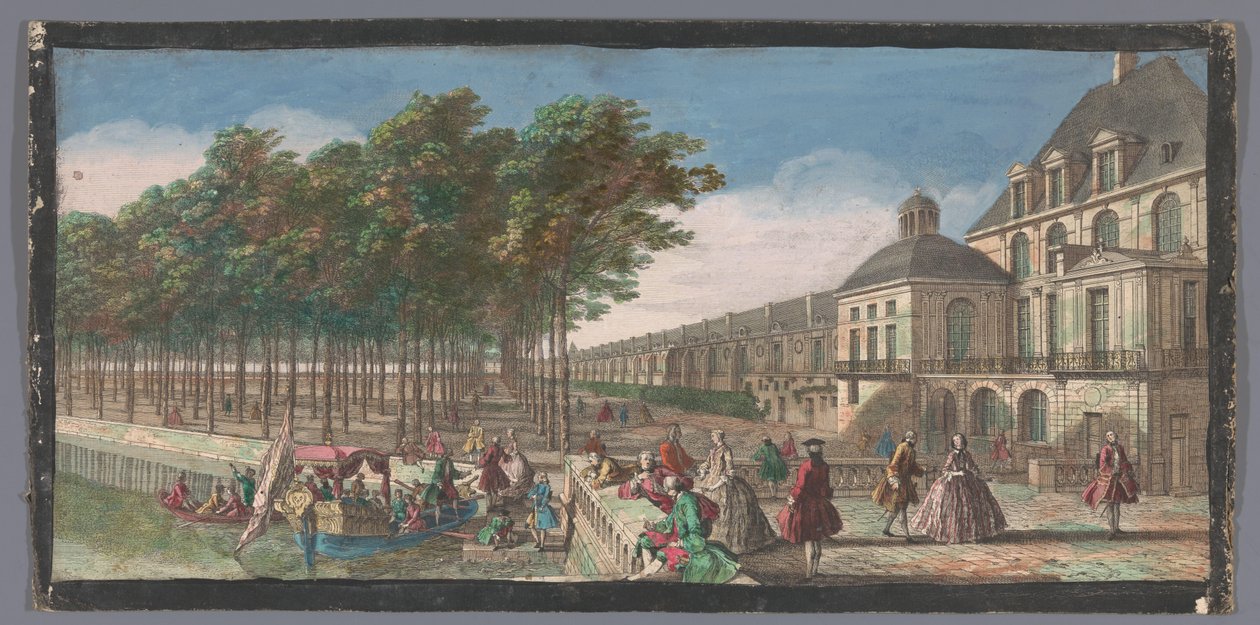 Se på Cour de la Fontaine av Palace of Fontainebleau Utsikt over en fløy av Chateau de Fontainebleau, tatt fra Cour des Fontaines i Paris (tittel på objekt) av Anonymous