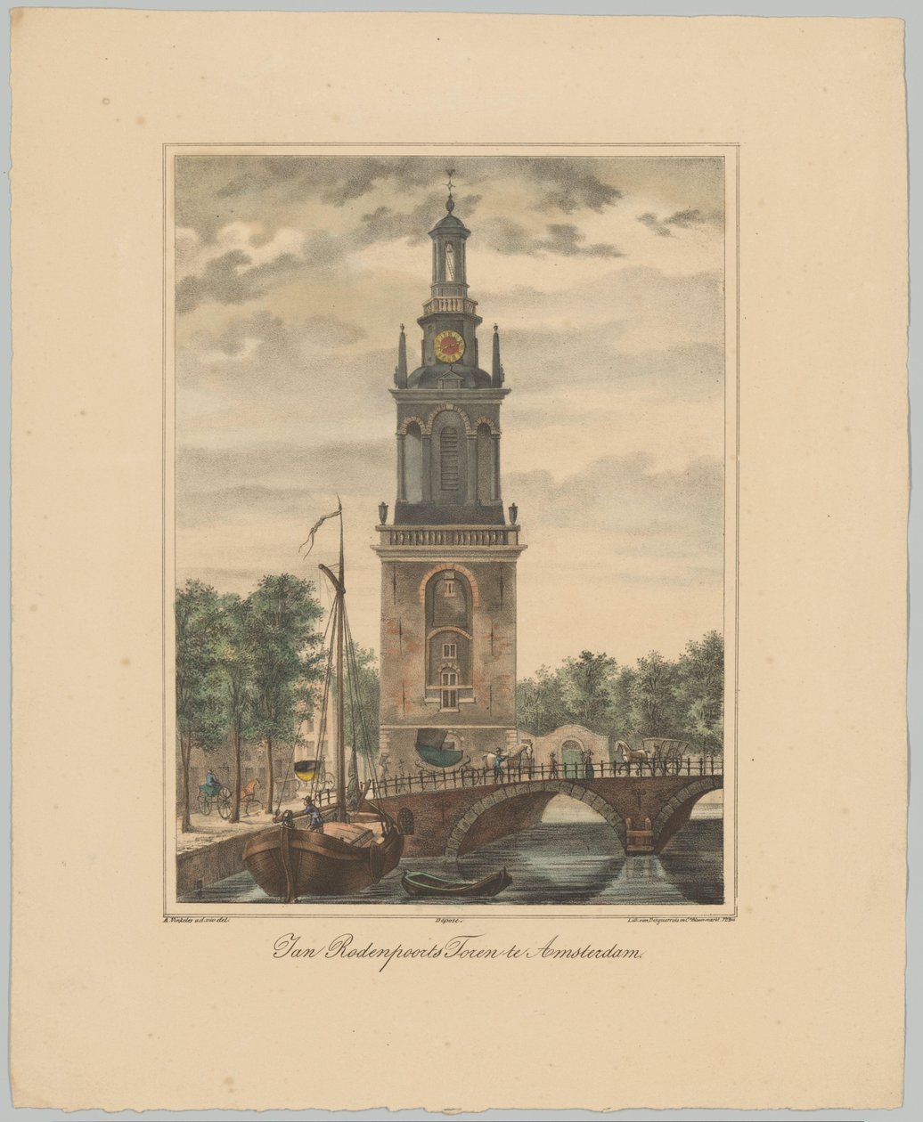 Utsikt over Jan Roodenpoortstoren i Amsterdam Jan Rodenpoorts Tower i Amsterdam (tittel på objekt) Ansiktene til de seks hovedtårnene i byen Amsterdam. 2nd Cahier (serietittel) av Anonymous
