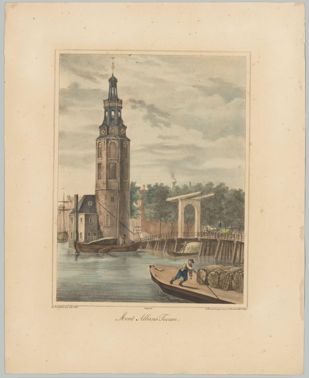 Utsikt over Montelbaanstoren i Amsterdam Mont Albans Tooren (tittel på objekt) Ansiktene til de seks hovedtårnene i byen Amsterdam. 2nd Cahier (serietittel) av Anonymous