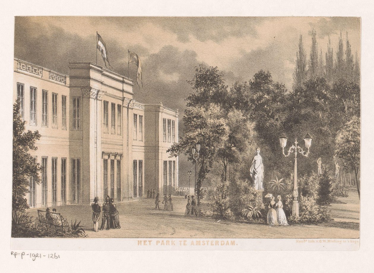 Utsikt over Parkzaal i Wertheimerparken Parken i Amsterdam 1852 (tittel på objekt) av Anonymous