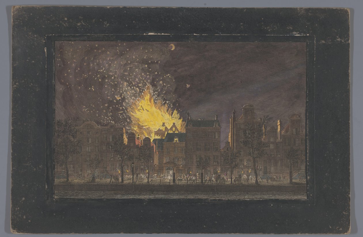Utsikt over brannen i Schouwburg i Amsterdam 11. mai 1772 av Anonymous