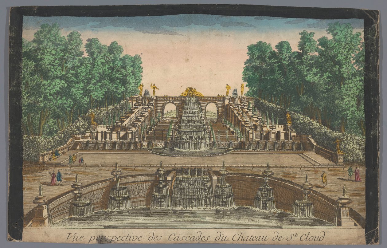 Utsikt over kaskadene i hagen til Château de Saint-Cloud Vue perspective des cascades du Chateau de St. Cloud (tittel på objekt) av Anonymous