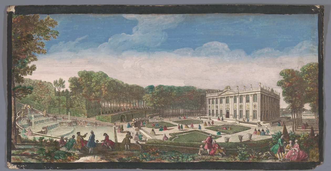 Utsikt over den lille parterren i hagen til Château de Marly Vue du Chateau de Marli du cote du petit parterre (tittel på objekt) av Anonymous