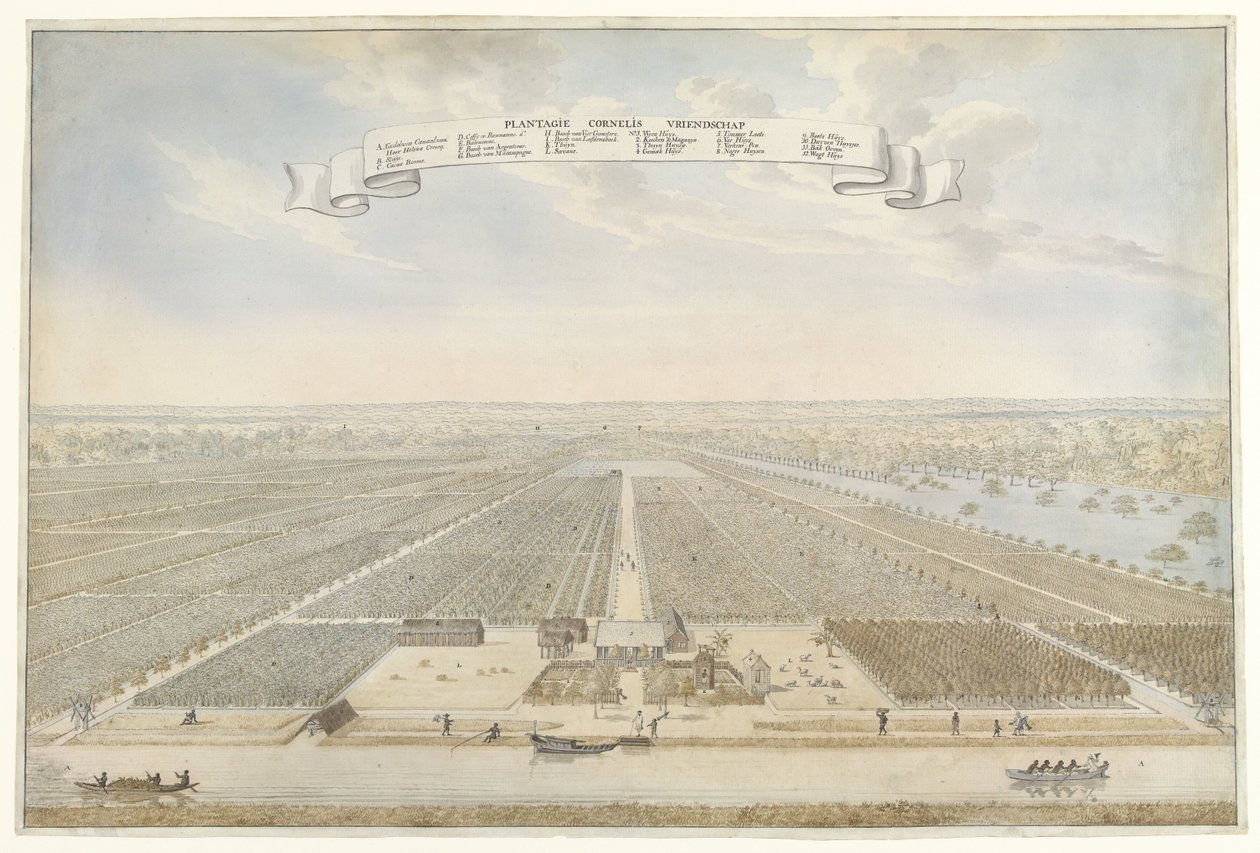 Utsikt over Cornelis Vriendschap-plantasjen i Surinam Plantation Cornelis Friendship (tittel på objekt) av Anonymous
