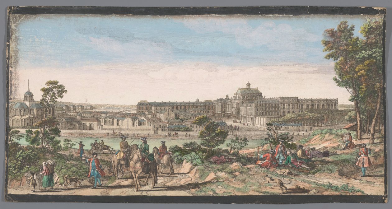 Utsikt over byen og slottet i Versailles Utsikt over Chateau og en del av byen Versailles (tittel på objekt) av Anonymous