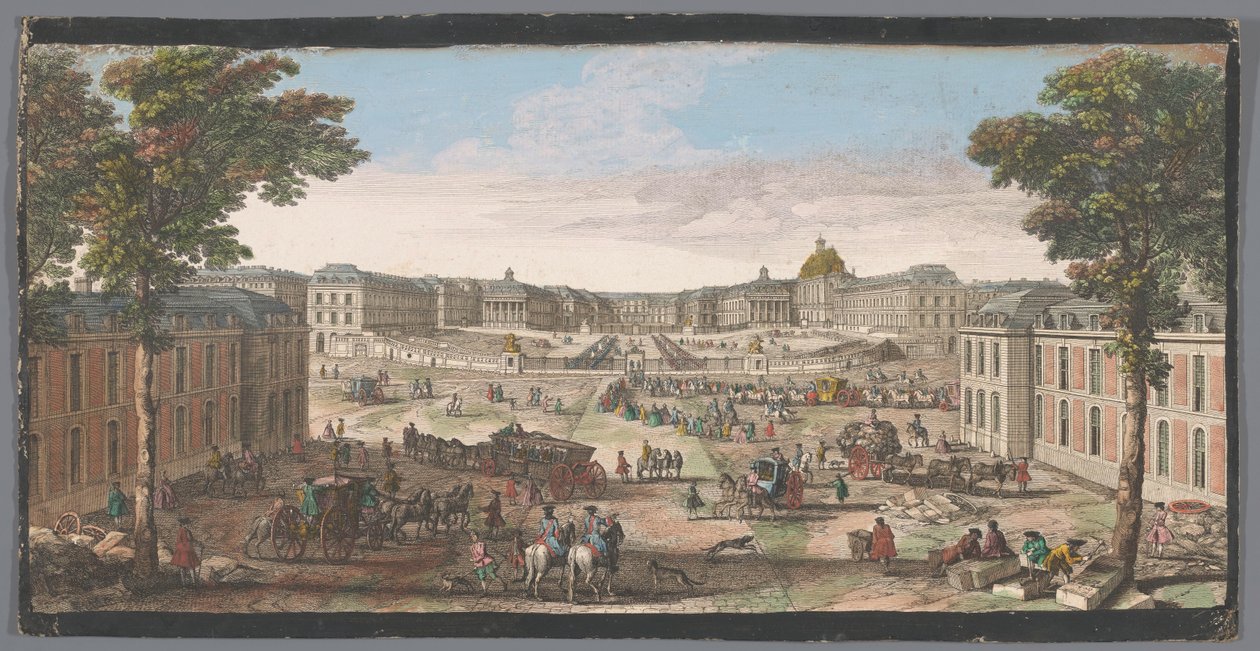 Utsikt over forsiden av slottet i Versailles Diverse vues du Chateau de Versailles (tittel på objekt) av Anonymous