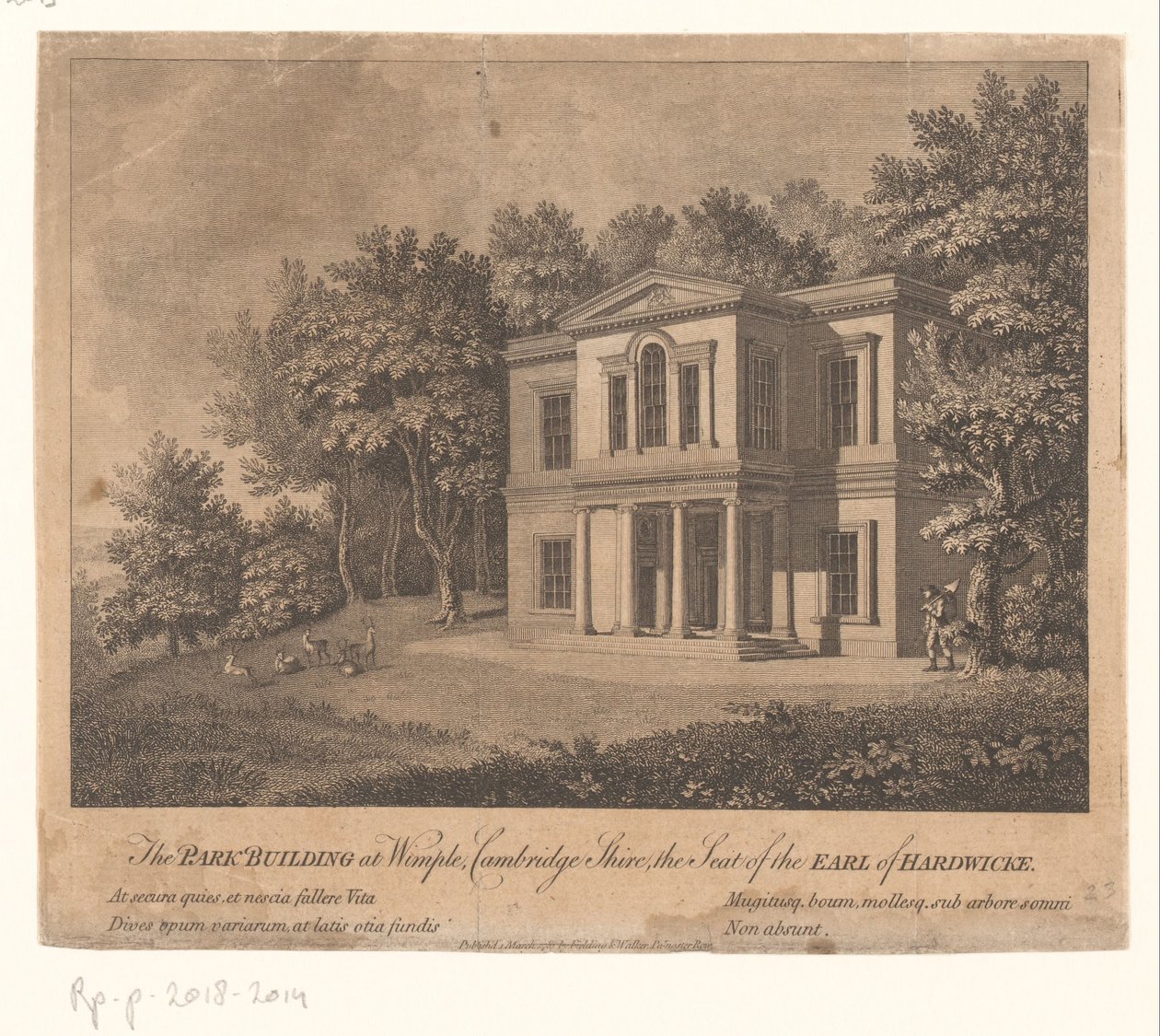 Utsikt over en bygning i Wimpole Estate eiendom Parkbygningen i Wimple, Cambridge Shire, sete for jarlen av Hardwicke (tittel på objekt) av Anonymous