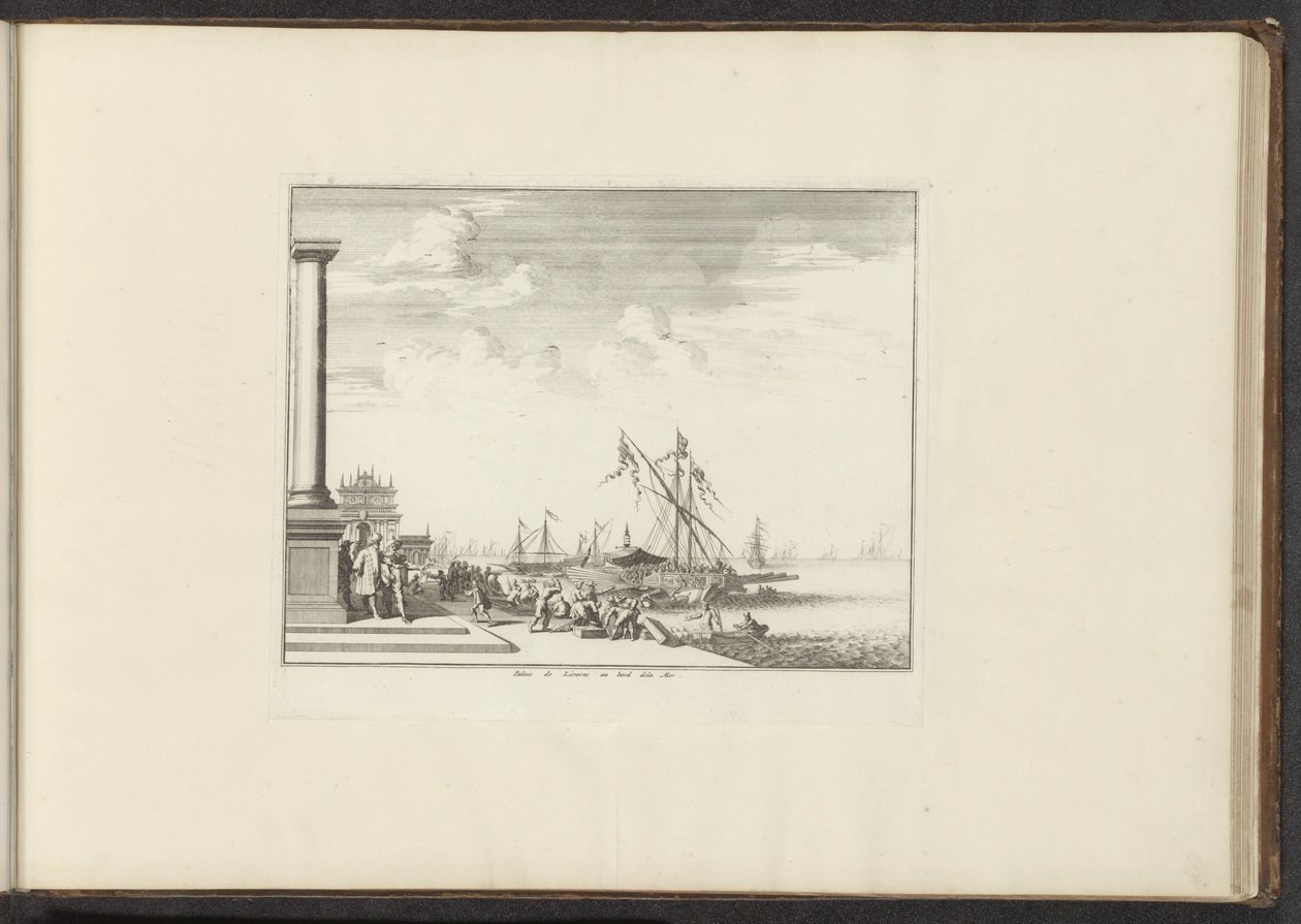 Utsikt over et palass i Livorno Palais de Livorne au bord dela Mer (tittel på objekt) Palasser og monumenter i Venezia, Livorno, Napoli og Roma (serietittel) av Anonymous