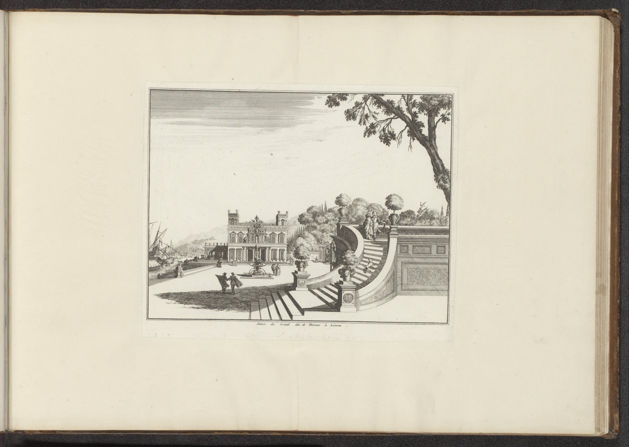 Utsikt over et palass i Livorno Palais du Grand Duc de Florence i Livorne (tittel på objekt) Palasser og monumenter i Venezia, Livorno, Napoli og Roma (serietittel) av Anonymous