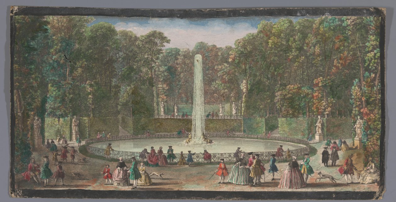 Utsikt over Bassin des Muses i hagen til Château de Marly Le Bassin des Muses dans le jardin de Marli (tittel på objekt) av Anonymous