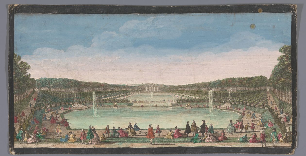 Utsikt over Château de Marly Vue du Chateau de Marli-prisen du bas du grand parterre (tittel på objekt) av Anonymous