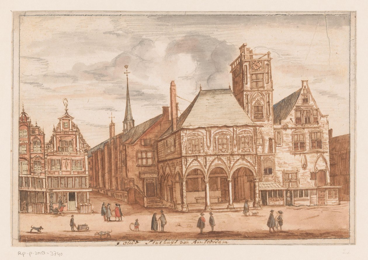 Utsikt over det gamle rådhuset i Amsterdam Old Stadhuys of Amsterdam (tittel på objekt) av Anonymous