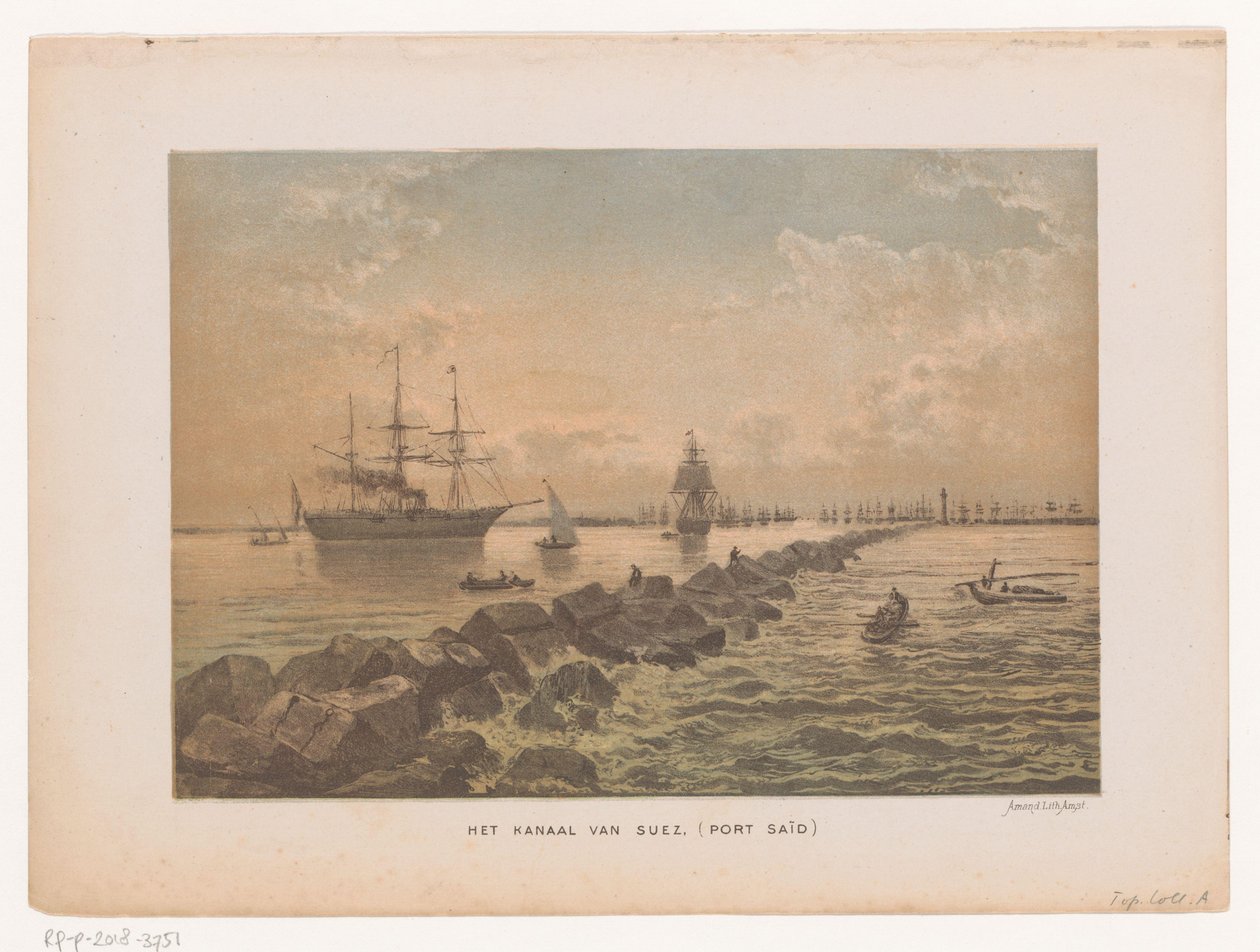 Utsikt over Suez-kanalen ved Port Said Suezkanalen (Port Said) (tittel på objekt) av Anonymous
