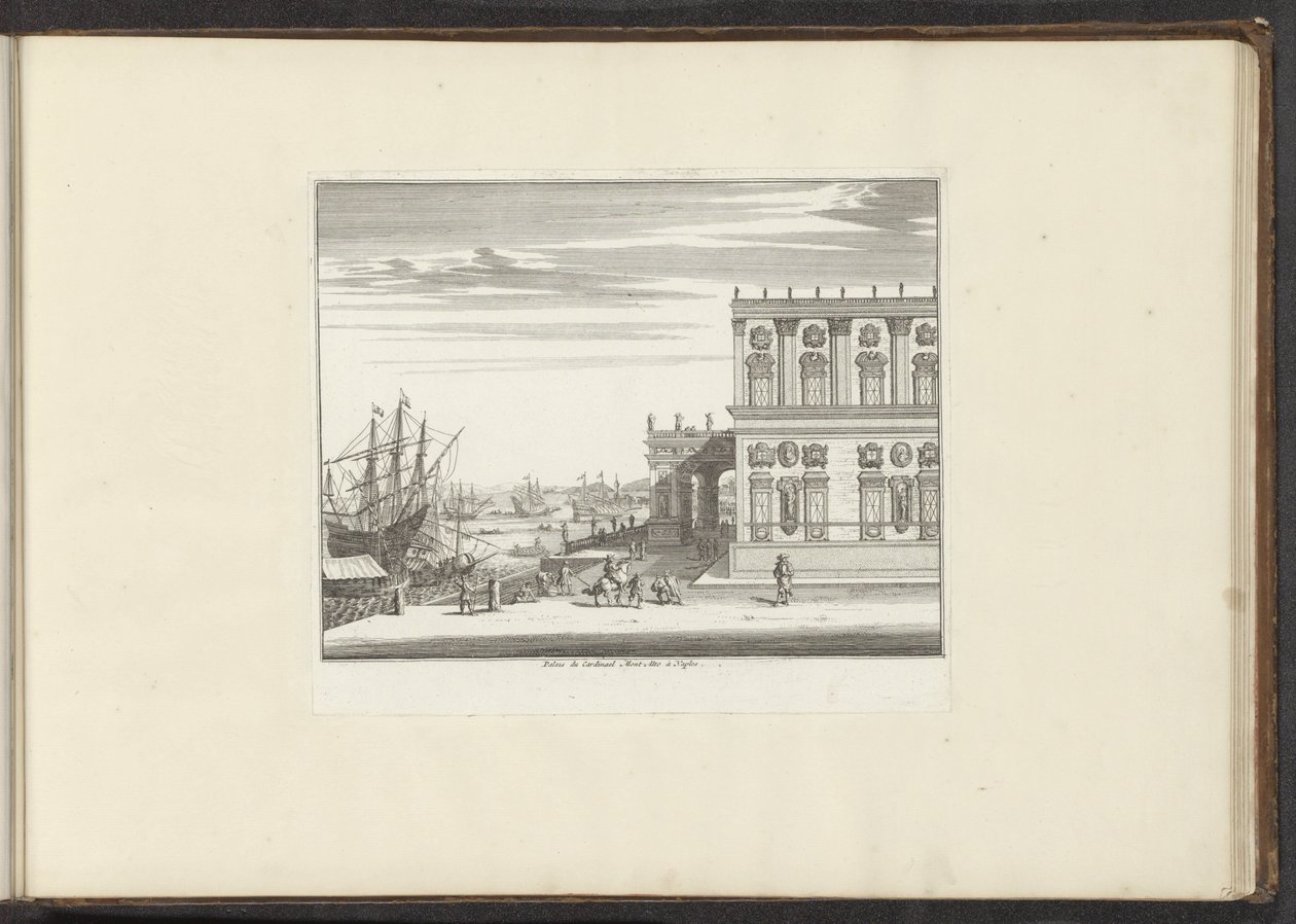 Utsikt over palasset til kardinal Montalto i Napoli Palais du Cardinael Mont Alto a Napoli (tittel på objekt) Palasser og monumenter i Venezia, Livorno, Napoli og Roma (serietittel) av Anonymous