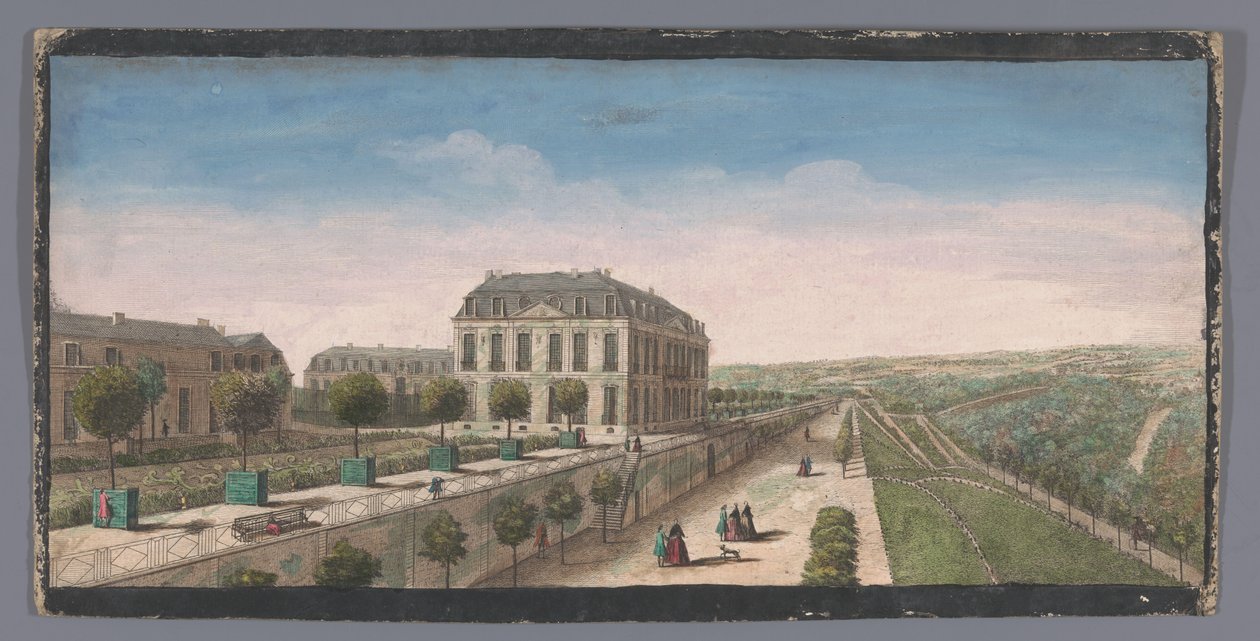 Utsikt over terrassen med appelsintrær på Chateau de Belle-Vue i Meudon Autre vüe du Chateau de Belle-Vüe (...) (tittel på objekt) av Anonymous