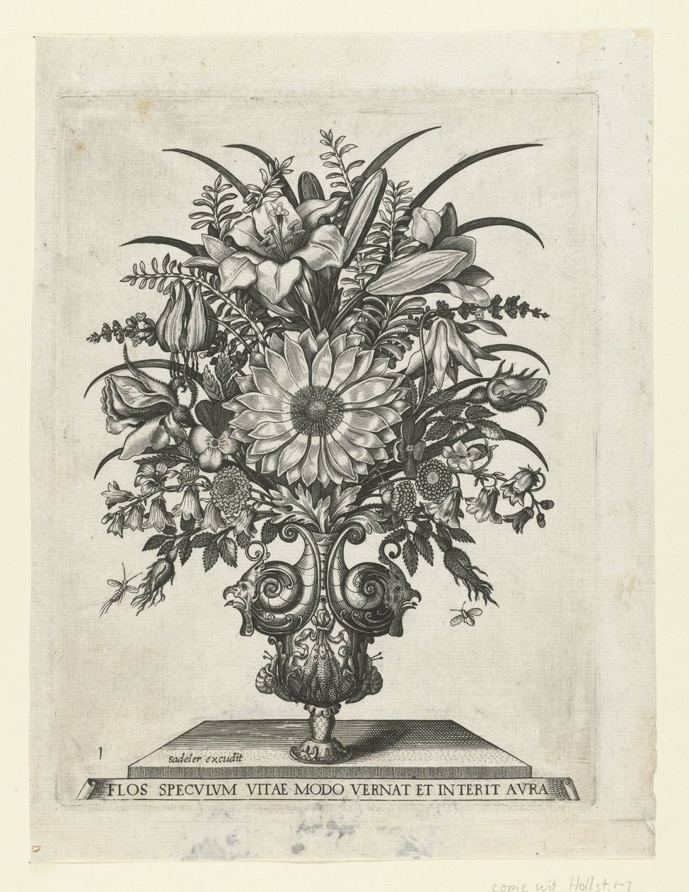 Grotesk vase med blomster, inkludert en solsikke Vaser med blomster (serietittel) av Anonymous