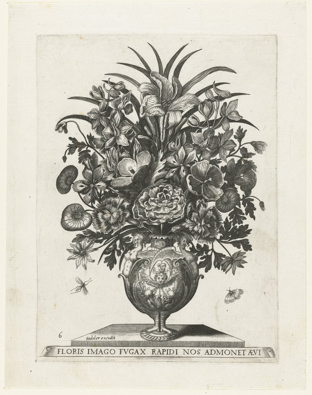 Grotesk vase med kjerub og girlander Vaser med blomster (serietittel) av Anonymous