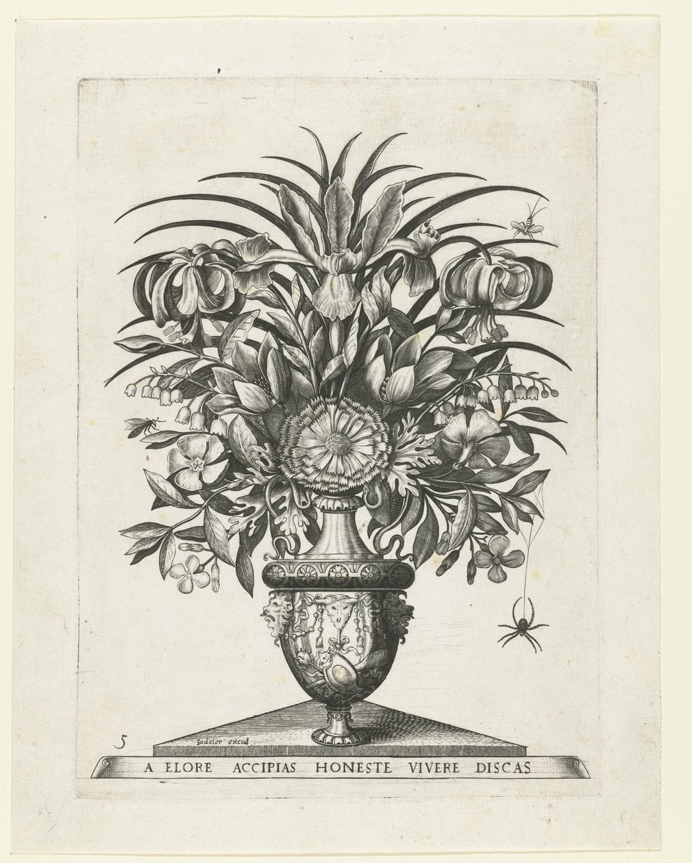 Grotesk vase med to mascarons på hver side av en bukranion Vaser med blomster (serietittel) av Anonymous
