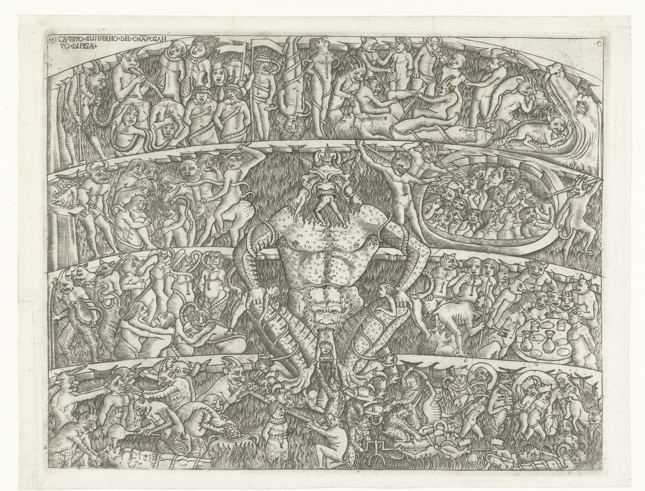 Helvete med Satan og straff for syndere med demoner Questo el inferno del chapo santo di Pisa (tittel på objekt) av Anonymous