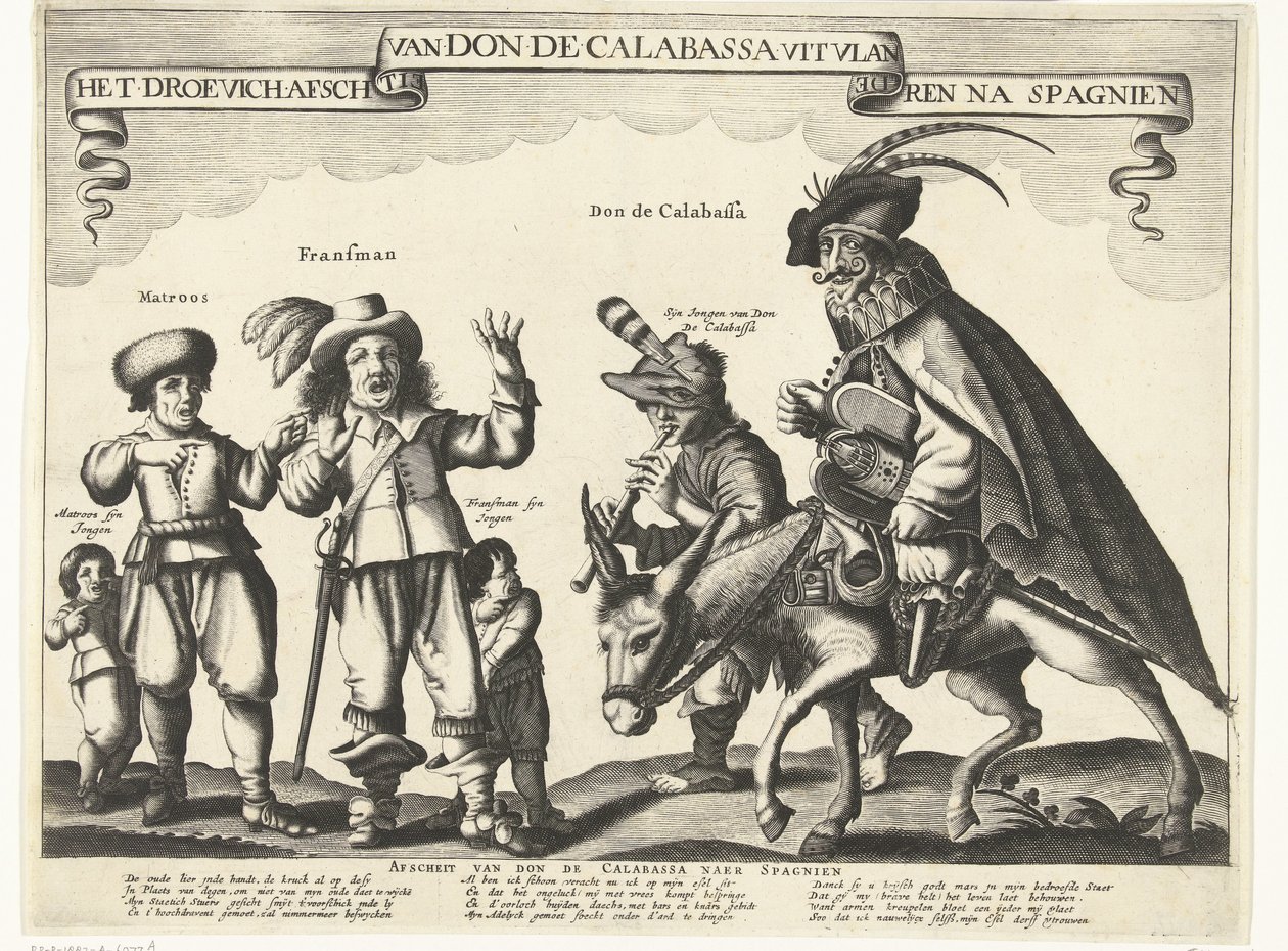 Det triste farvel til Don de Calabassa fra Flandern og retur til Spania, 1646 Droevich-farvelet til Don de Calabassa fra Flandern etter Spagnien (tittel på objekt) av Anonymous