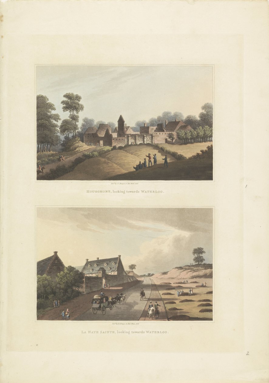 Hougoumont i La Haye-Sainte Hougomont, ser mot Waterloo / La Haye Sainte, ser mot Waterloo (tittel på objekt) av Anonymous