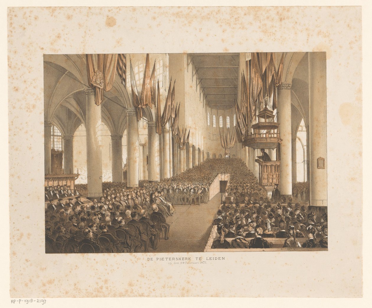 Interiør av Pieterskerk i Leiden under det tredje hundreårsjubileet for universitetet av Anonymous