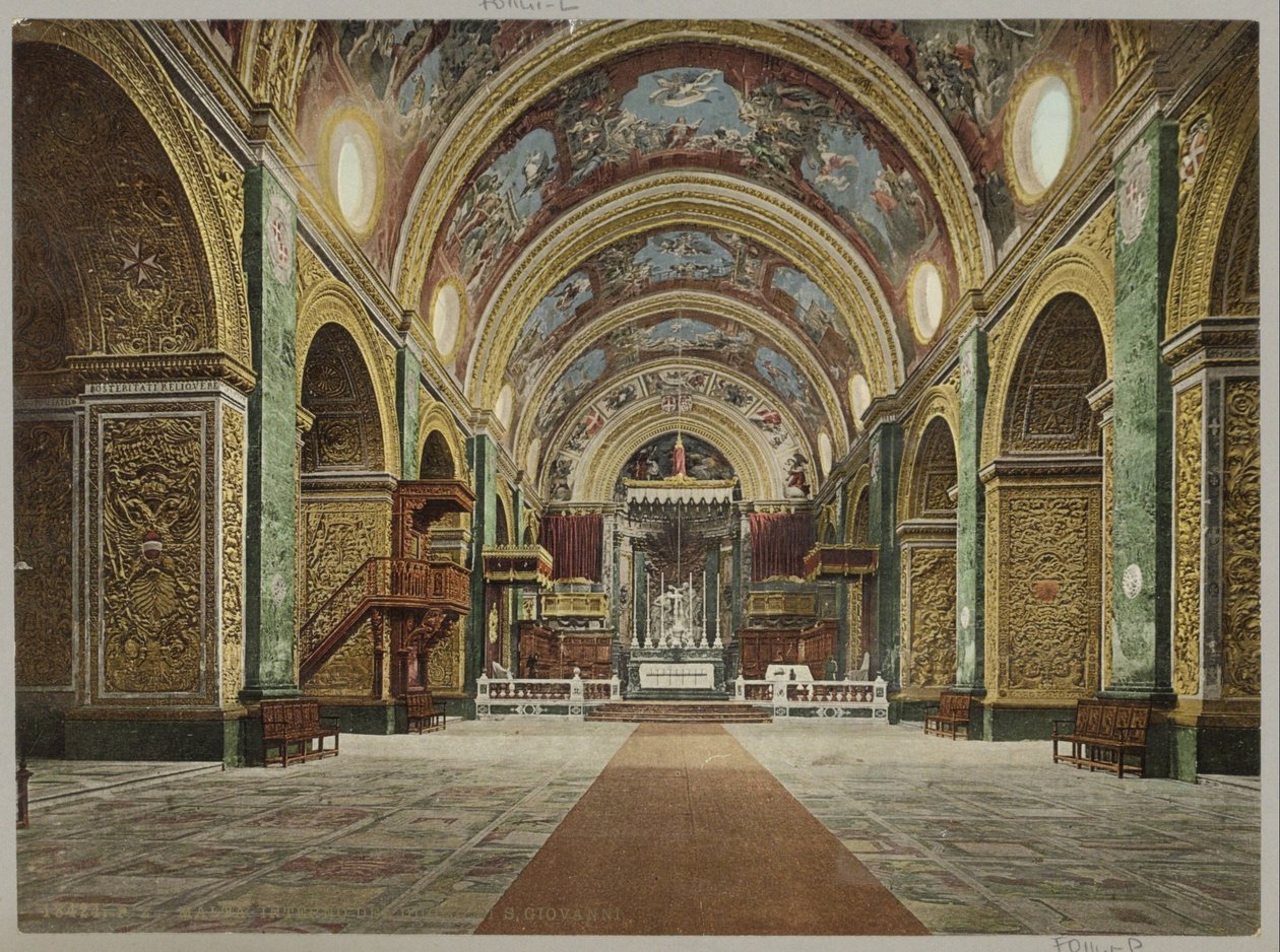 Interieur van de Sint-Janscokathedraal i Valletta Malta. Interiør i katedralen til S. Giovanni (tittel på objekt) av Anonymous