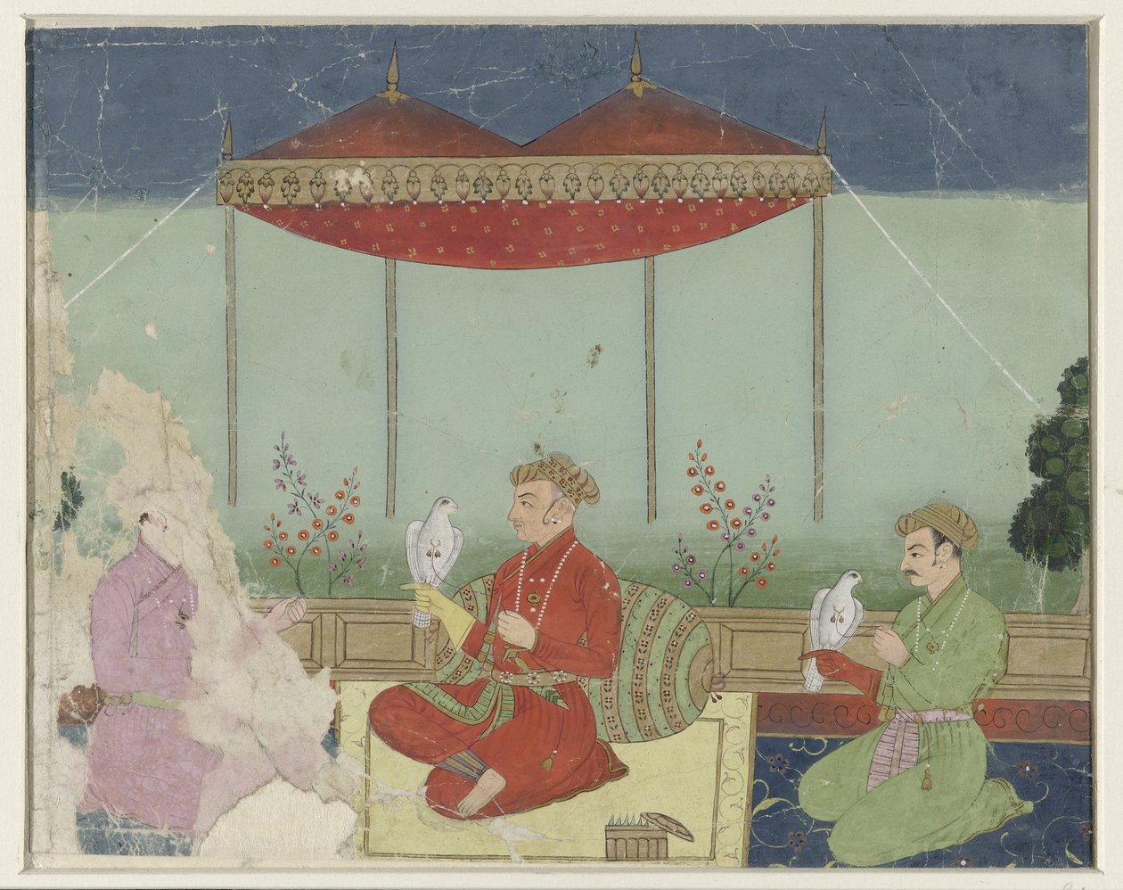 Jahangir sitter under en baldakin på en terrasse av Anonymous