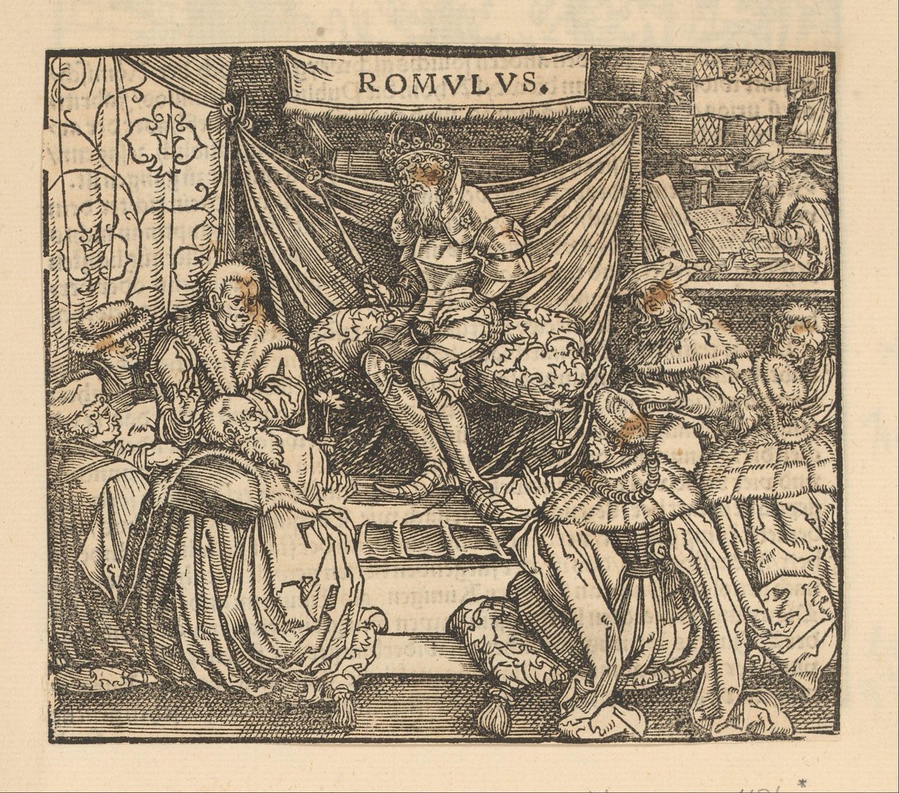 Julius Cæsar i et rådsmøte og Cicero skriver bakerst av Anonymous