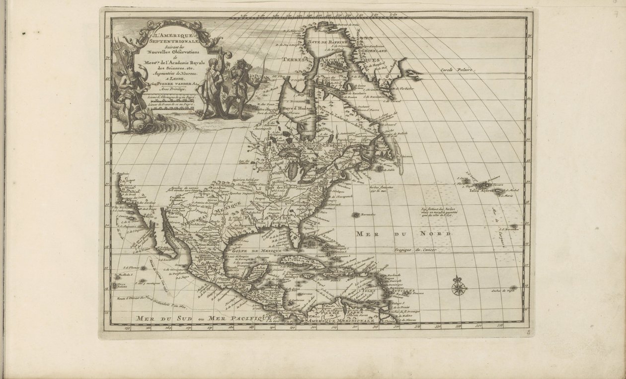 Kart av Midden- en Noord-Amerika Nord-Amerika, ifølge de nye observasjonene fra Mes[ieur]rs de l'Académie Royale des Sciences etc. Igjen utvidet (tittel på objekt) Øst- og Vestindia og andre steder (serie ti av Anonymous