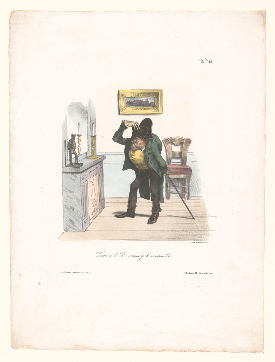 Karikatur av en mann som vil se ut som Napoleon Tonnerre de D... comme je lui ressemble!.. (tittel på objekt) av Anonymous