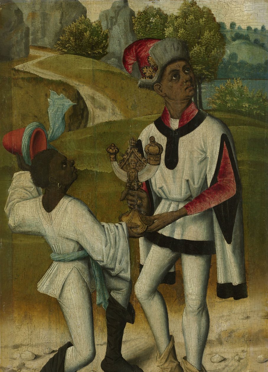 Kong Balthasar, en av de tre magi, og en tjener, fragment fra An Adoration of the Magi av Anonymous